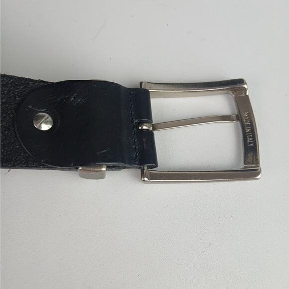 GP & Max Italy Men's SZ 44 Genuine Leather Belt in Black 1.25" Silver Buckle NEW - Picture 4 of 6